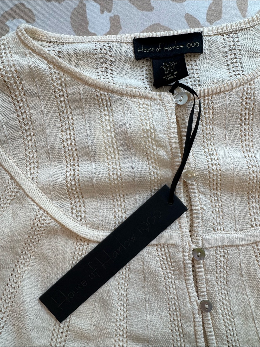 House of Harlow 1960 Cream Ruffled Pointelle Knit Top XS - Picture 5 of 9